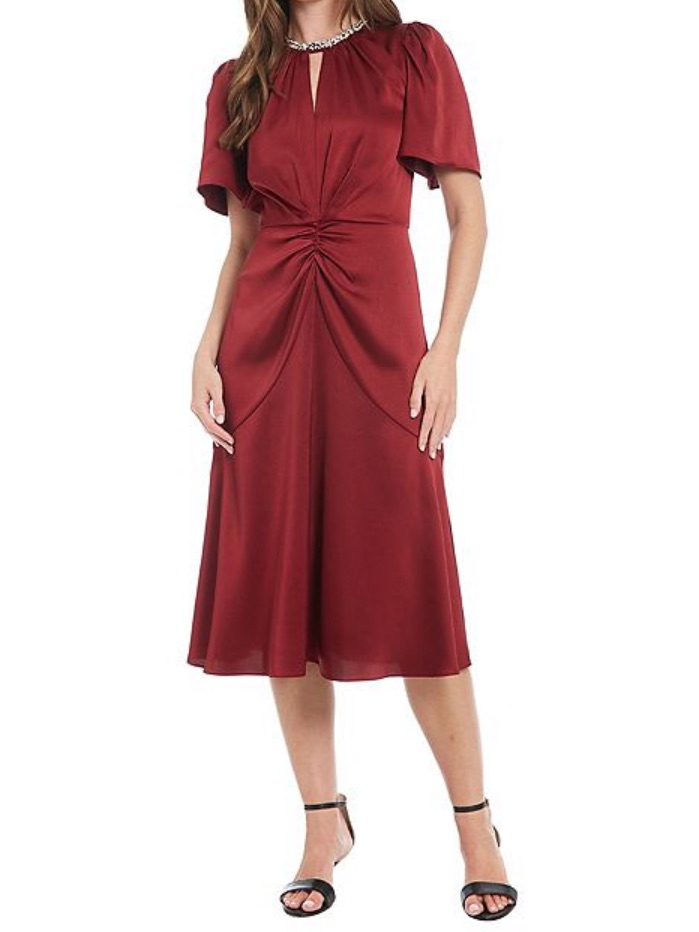 Nwt London Times Short Sleeve Embellished Collar Dress In Burgundy Size 14